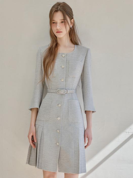 SS Calla135 쉬비긴즈 엘라플리츠 트위드 원피스 _보카시 블랙