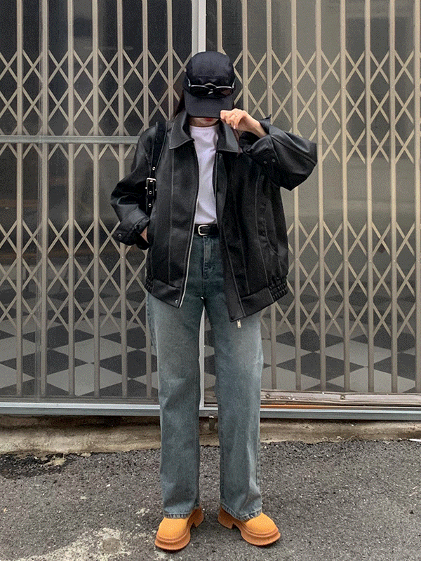[주문폭주] [UNISEX] 멜로우 오버 레더 자켓 (2color)