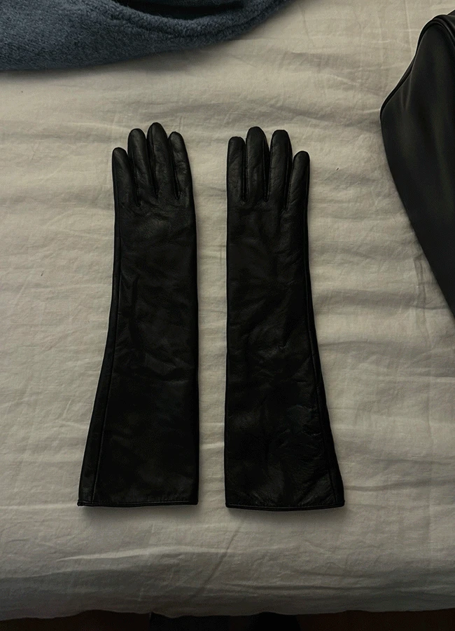 [밍크안감] Long leather gloves (1color)