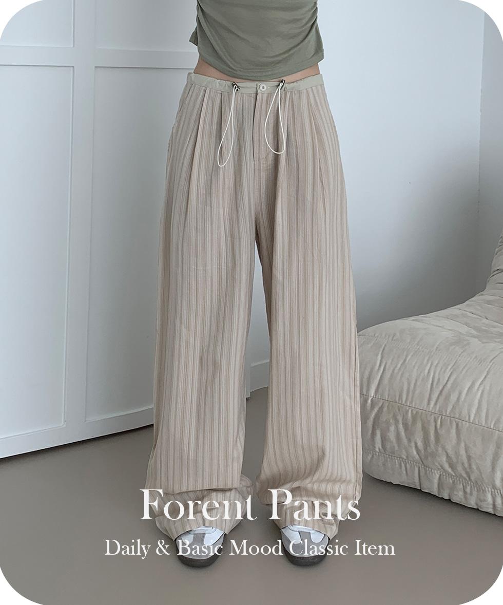 키키러브 포렌트 스트라이프 단가라 밴딩 스트링 와이드 팬츠 - 3color