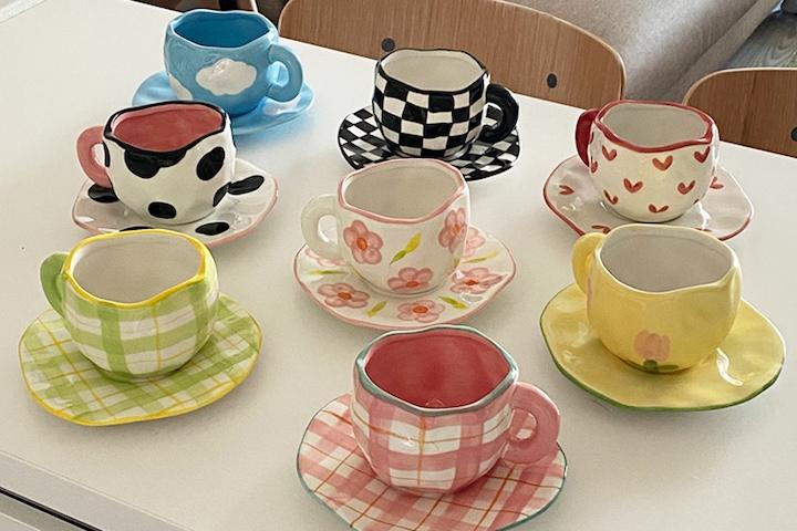 어글리 찻잔 받침 세트 (14colors) 머그컵 선물 커피잔 라떼잔