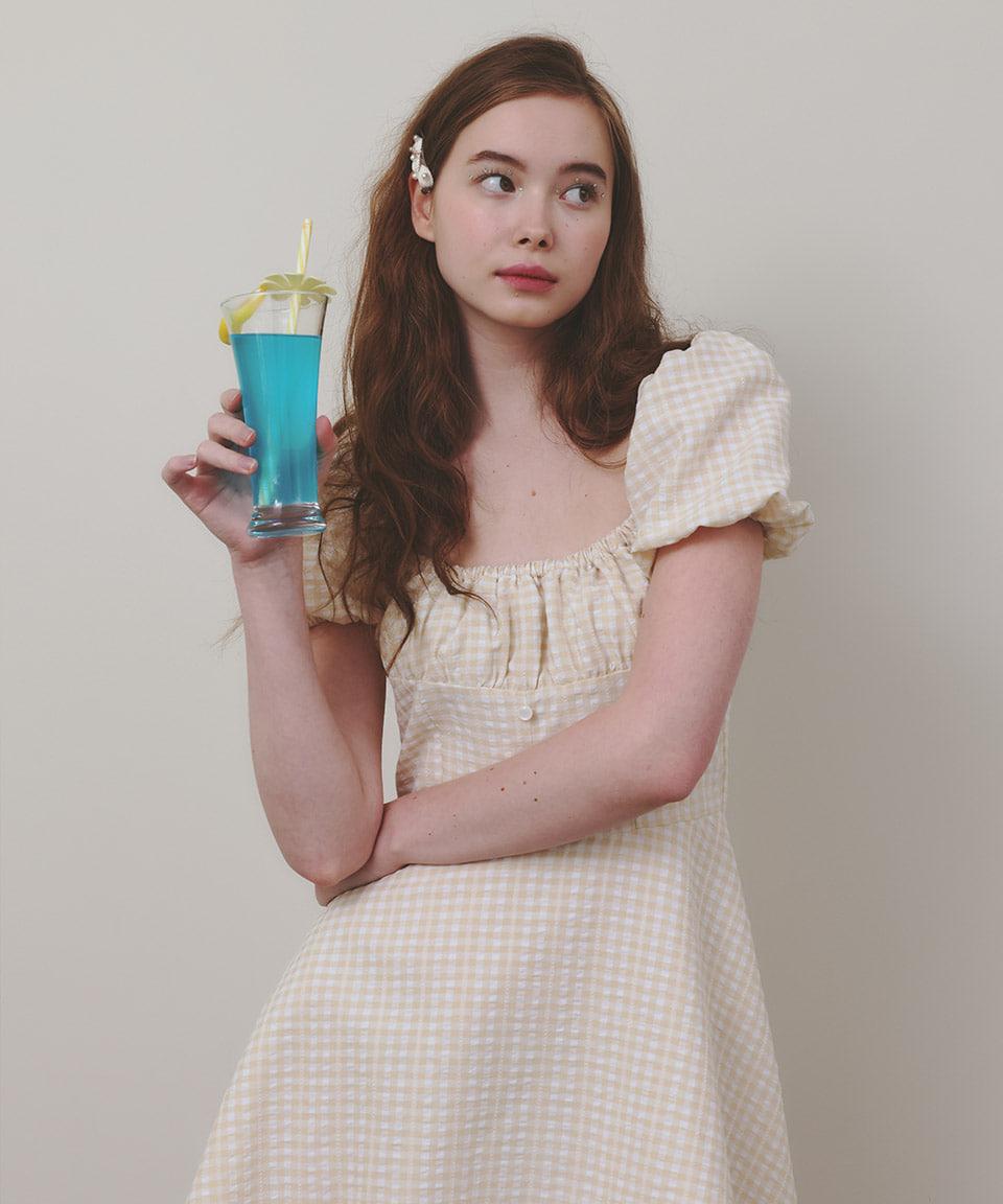 Romance on the Beach Check Dress ( Beige )