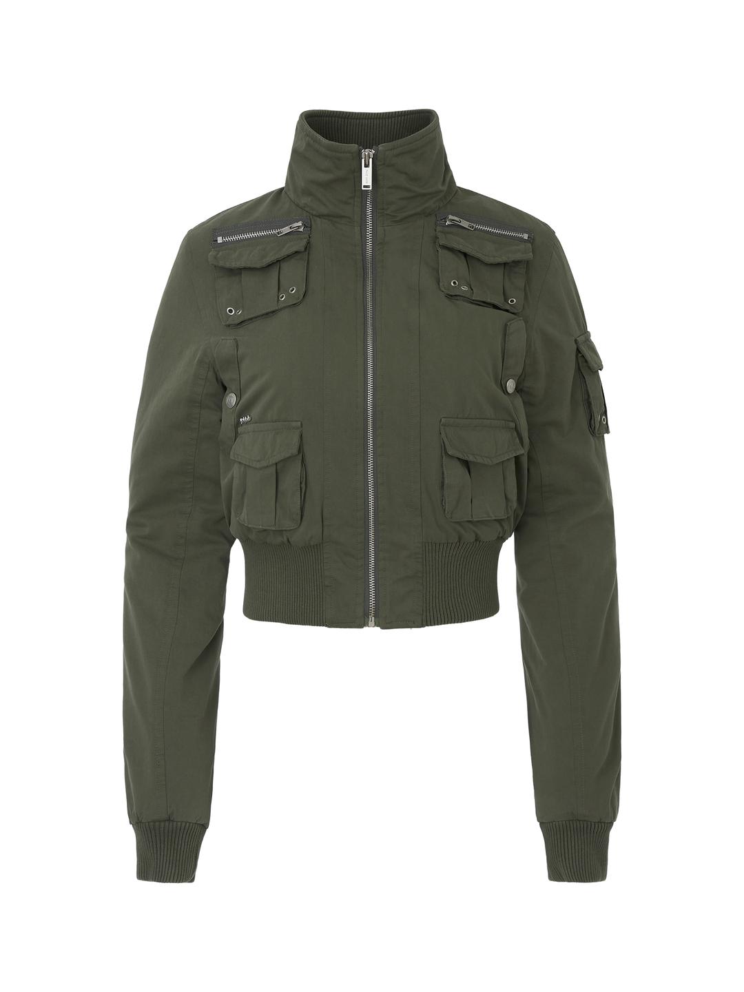 Vintage Cotton Pocket Crop Jumper In Khaki