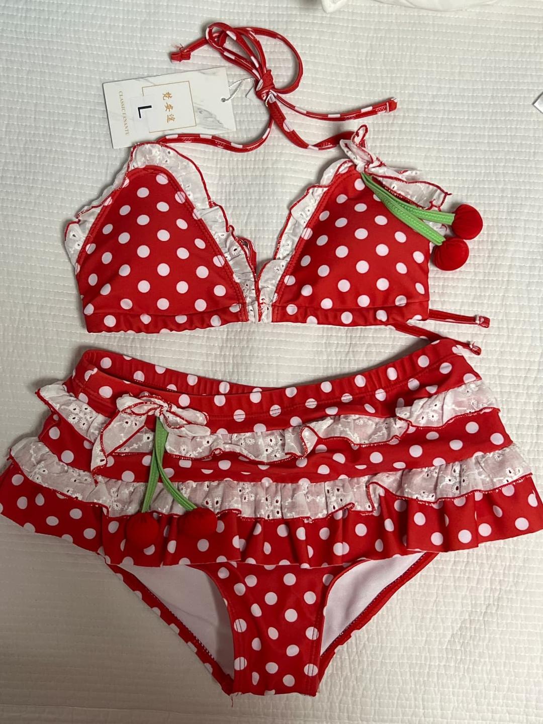 체리 도트 빨강 레드 비키니 세트 새상품 | 후루츠패밀리