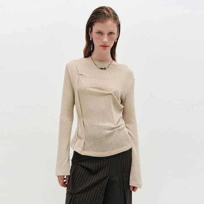 DOZI - Draped Jersey Top _ BEIGE