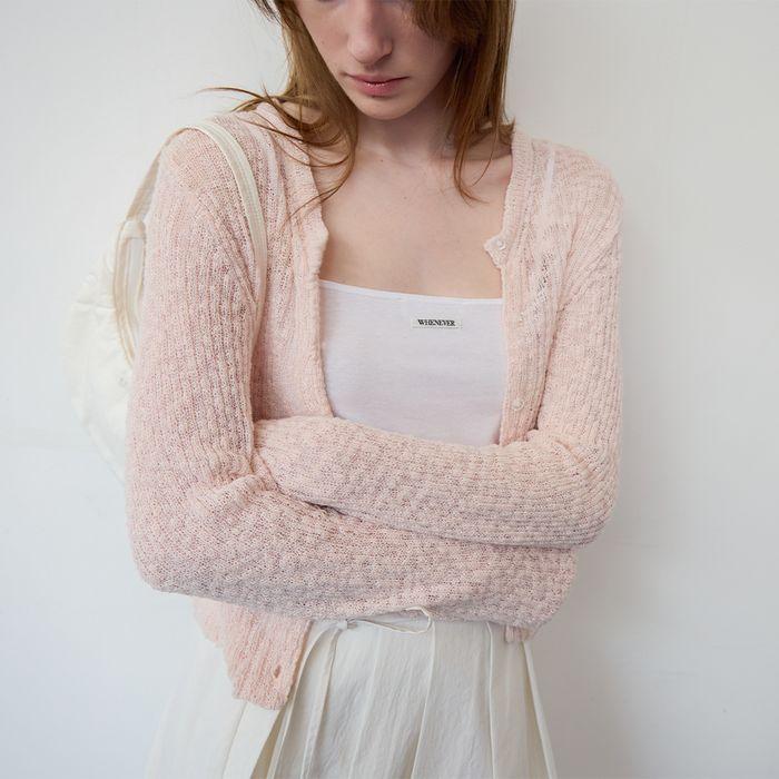 Broad Rib Slub Knit Cardigan - Soft Pink