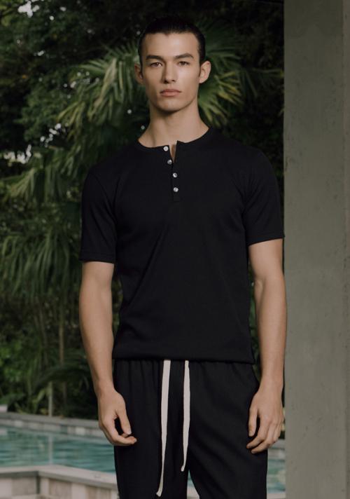 Henley Neck Jersey Half Sleeve - Black
