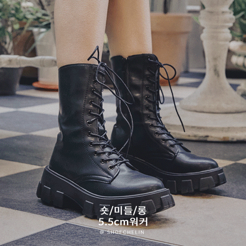 슈슐랭 [! 260사이즈추가!] 꼬북좌st Long / Middle / short 5.5cm Air 레이스업 숏 & 롱워커 부츠 50%