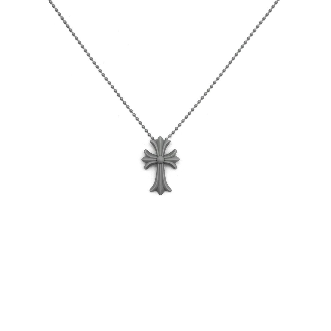 Chrome Hearts Grey Resin Cross Pendant Ball Chain Necklace - OS