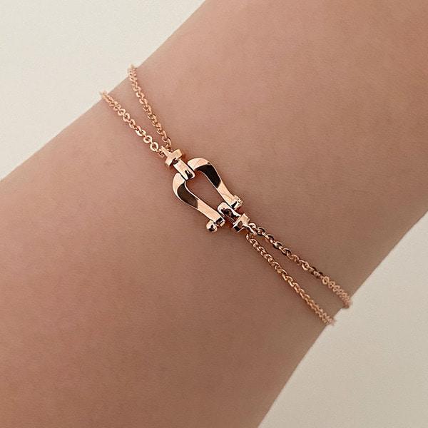 르블링 14k 18k 말발굽 두줄 체인 팔찌