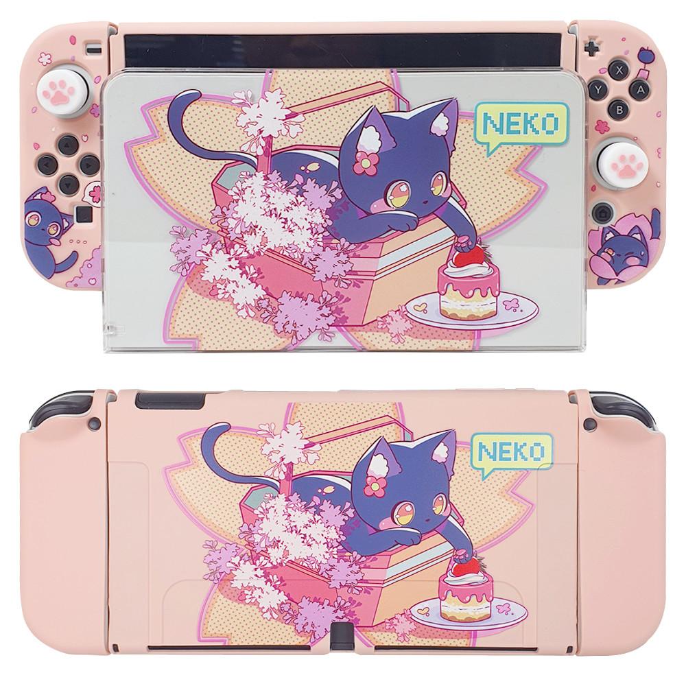 닌텐도 스위치 OLED 핑크 고양이 케익 동물 귀여운 캐릭터 조이콘 실리콘 독 풀셋 커버