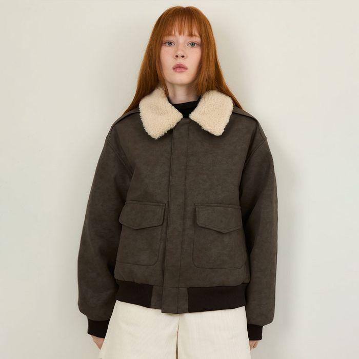 W/시어링 윈터 비건 스웨이드 무스탕 퀼티드 자켓 BROWN