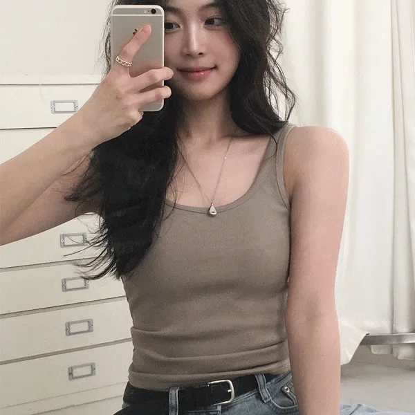 [✨부유방커버/속옷free!] ONLYSLOW. 쫀쫀스퀘어 캡내장 슬리브리스 - 9 color (포인트/휴양지룩/레드/휴가룩/이너/데일리/나시)