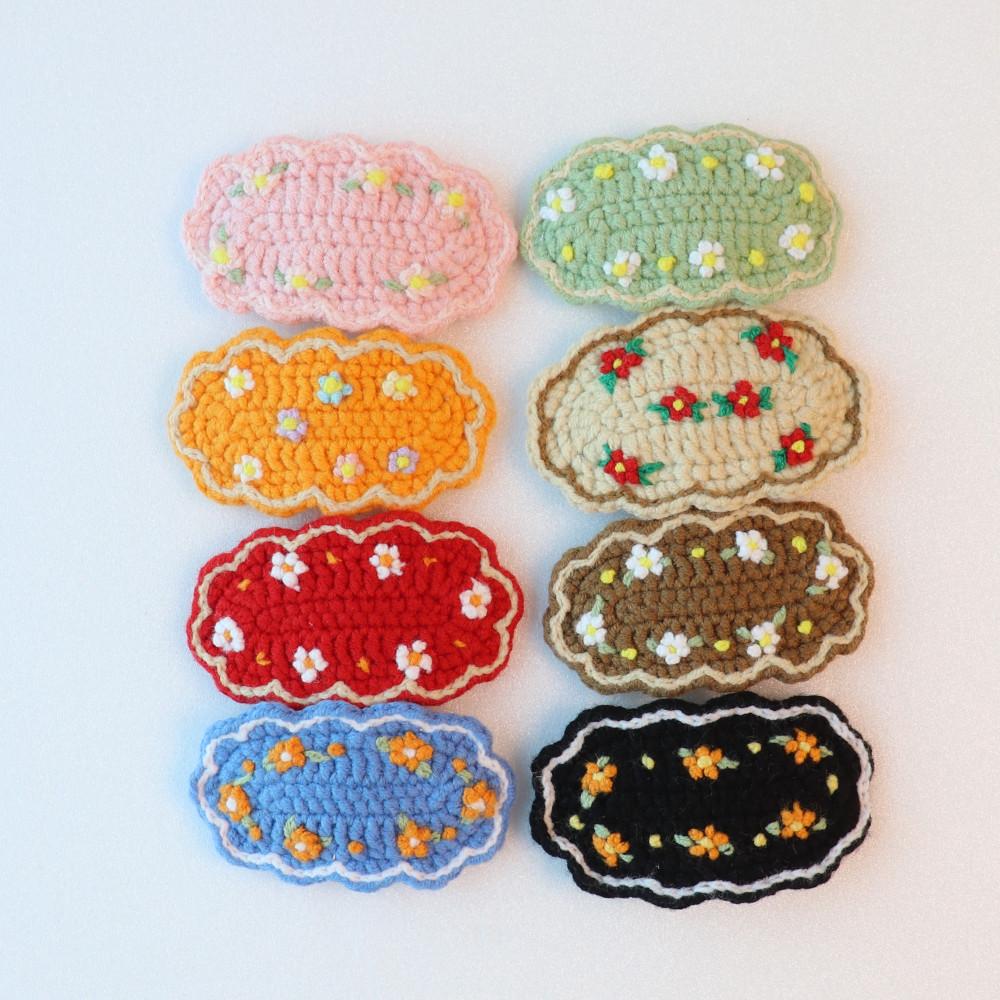 뜨개 헤어핀 뜨개 머리핀 꽃핀  꽃헤어핀 핸드메이드 똑딱핀 꽃머리핀