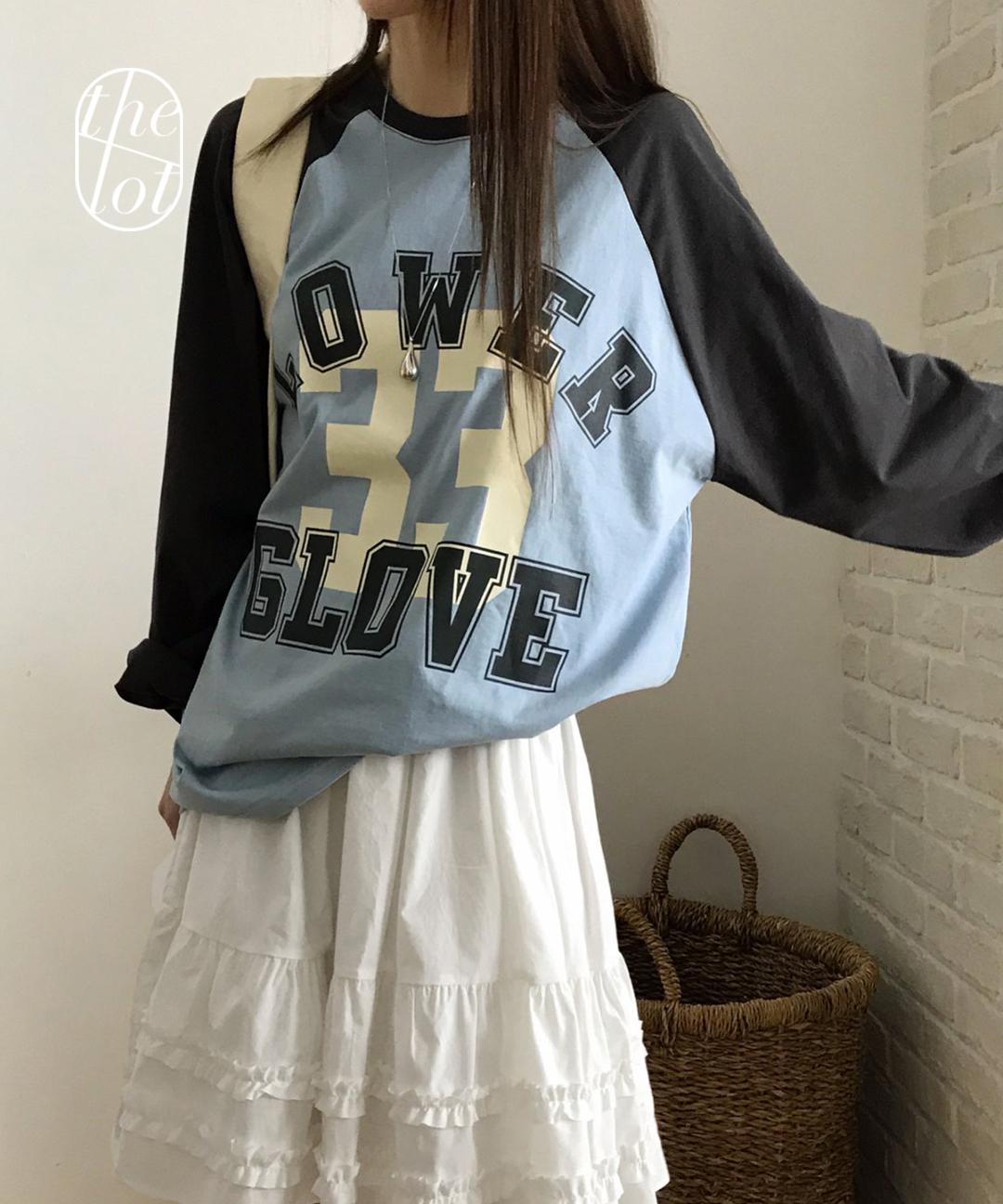 더롯 [call my name] 콜마이네임 글러브 배색 라운드 긴팔 티셔츠 (2color) 루즈핏/오버핏/박스티/블록코어/컬러블록/데일리/캠퍼스룩/봄신상