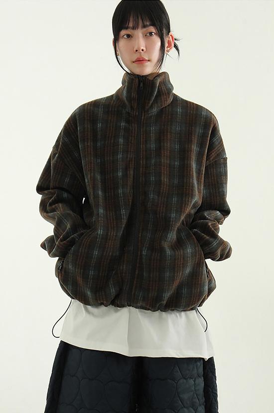fleece check zip-up jacket
