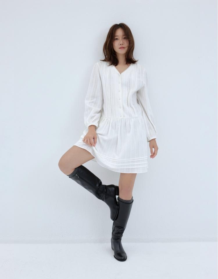 pintuck lace dress - white