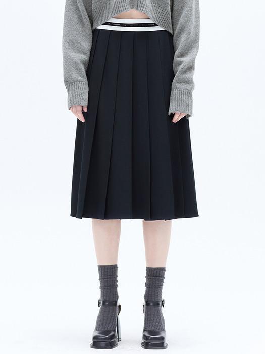 WAIST TAPE PLEATED MIDI SKIRT_NAVY