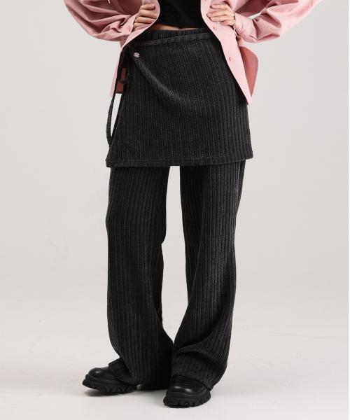 웬유무브(WHEN YOU MOVE)  스트링 벨로아 골지 랩스커트 팬츠 셋업 CHARCOAL - 사이즈 & 후기 | 무신사