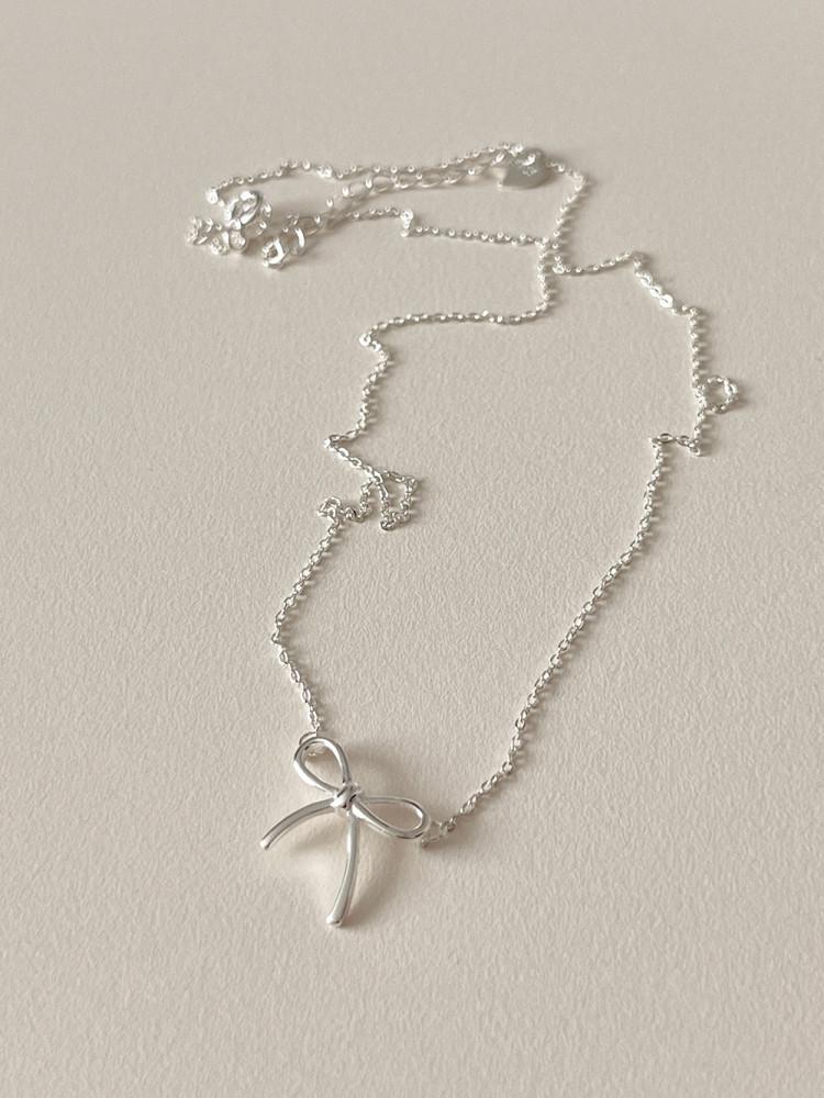 925실버 노트 심플 리본 데일리 은 목걸이 (one color)