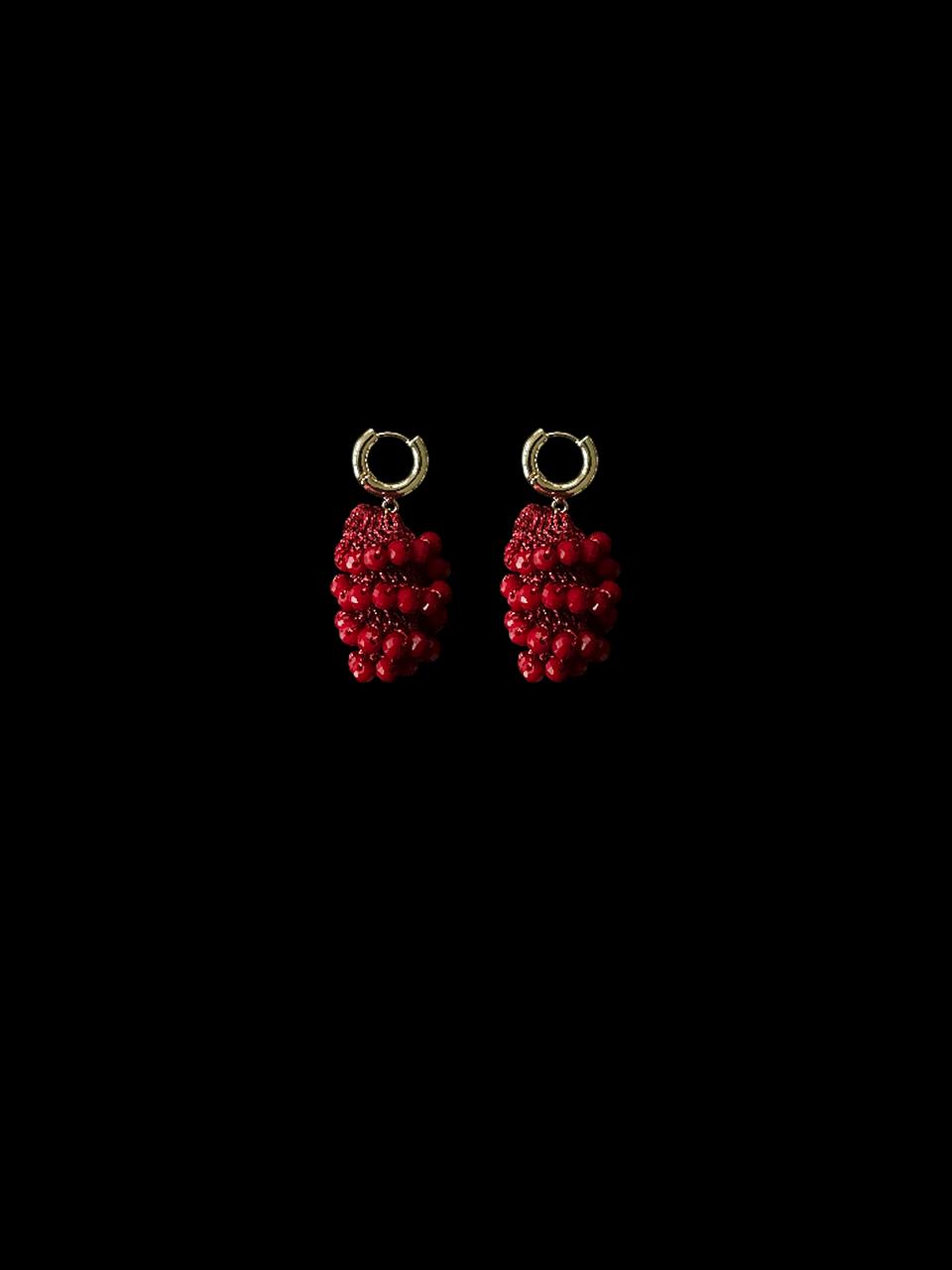 RASPBERRY BEADS EARRING, RED