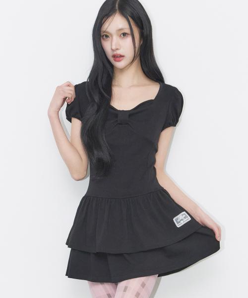보우 플레어 미니 원피스 블랙