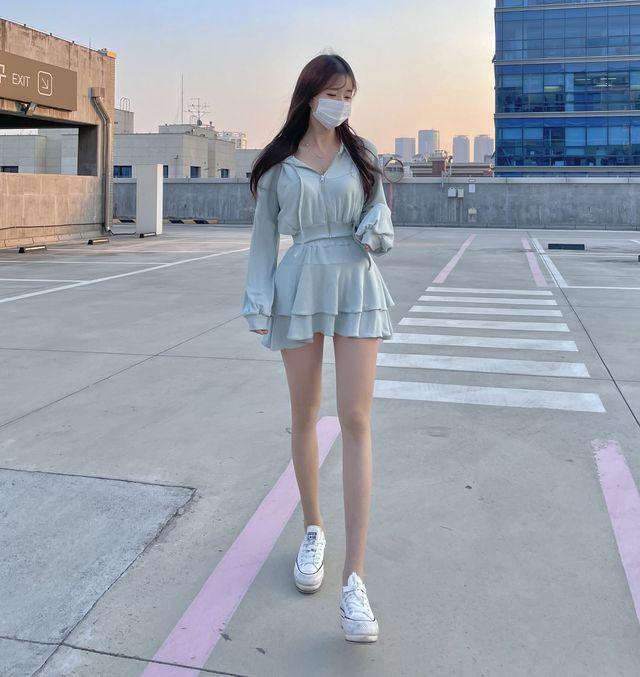 러블리룩/저가랑 비교X/총알배송 *속바지有/사장강추/4칼라* 여리여리 꾸안꾸 크롭 빅 후드 집업 플레어 캉캉 스커트 치마 추리닝 트레이닝 복 투피스 세트, 마실룩 여행룩