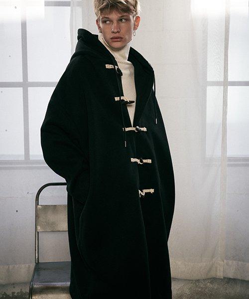 Overfit hooded long tteokbokki coat black