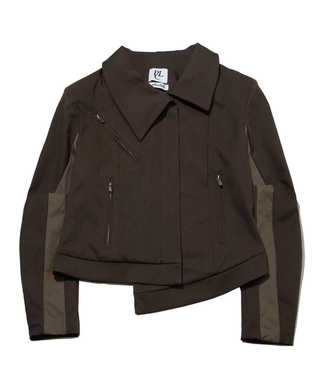 Unbalanced collar, sleeveless, two-color standard semi-crop zip-up jacket _ 2COLOR