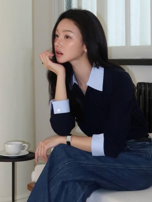 [컬러추가]셔츠 믹스 풀오픈 니트_3colors / 네이비,차콜,아이보리