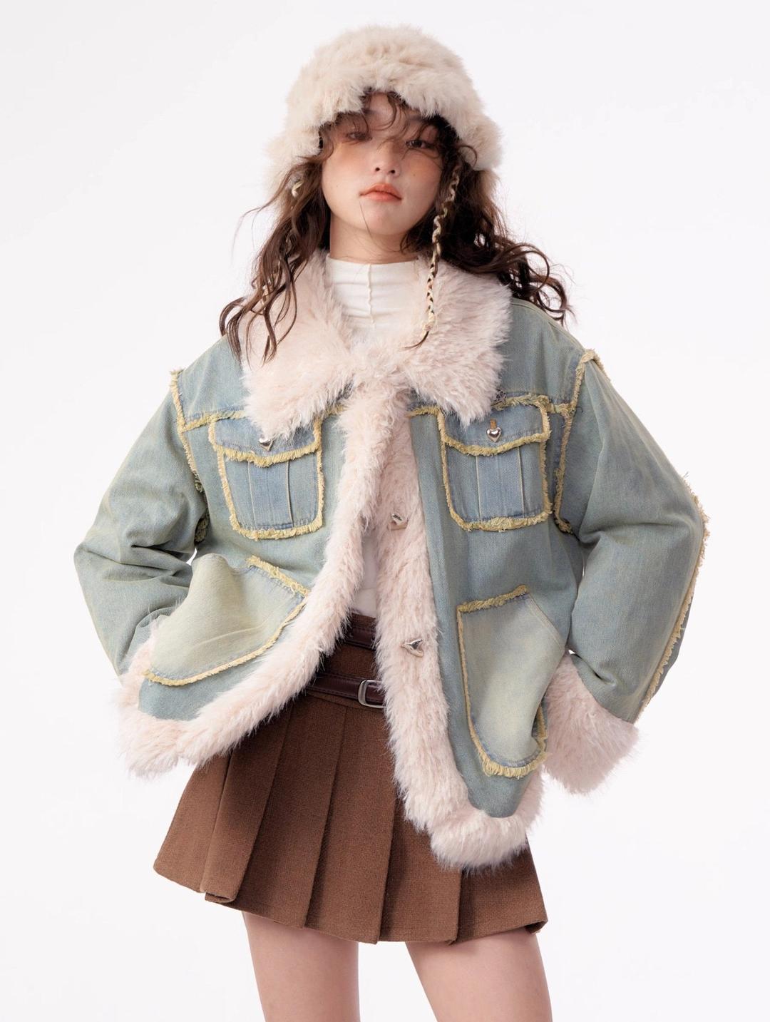 High-end Quilted Lamb Plush Denim Cotton Coat ZIZ0012