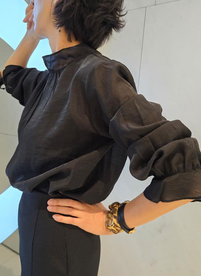 봄 가을 글로우 쉬폰 페미닌 시스루 블라우스