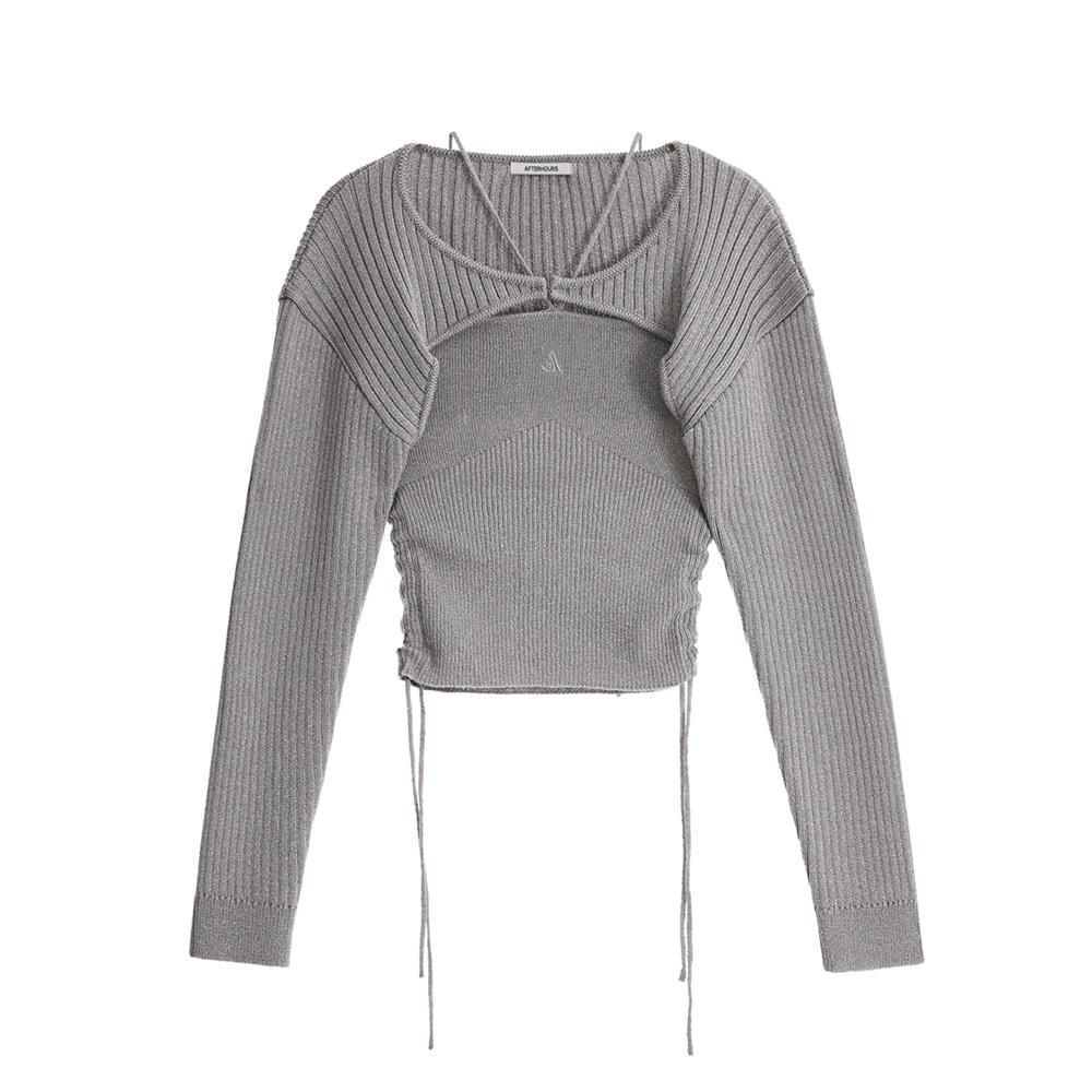 GLITTER KNIT BOLERO TOP SET (SILVER)