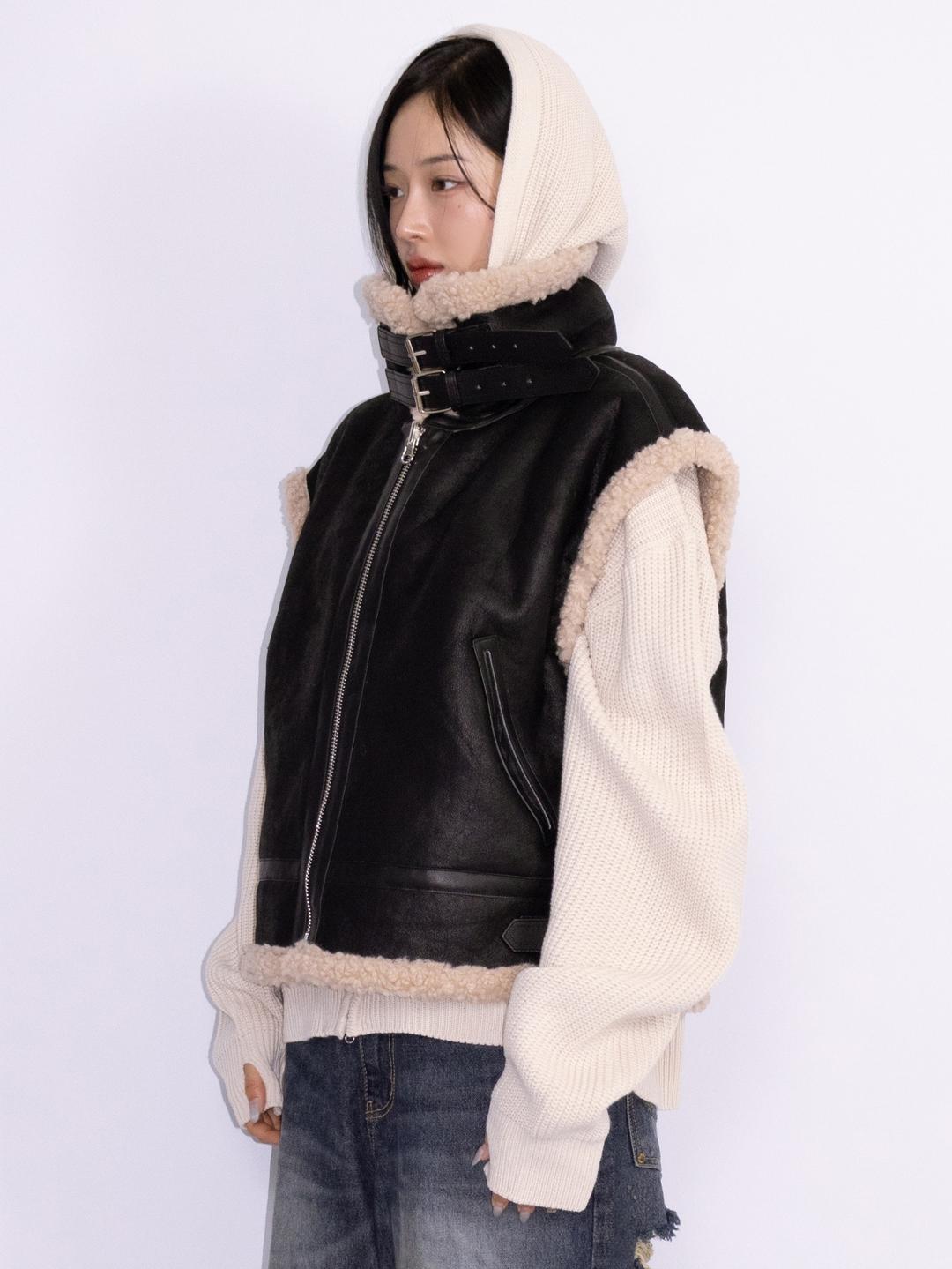 Y2K 빈티지 오버핏 무스탕 조끼