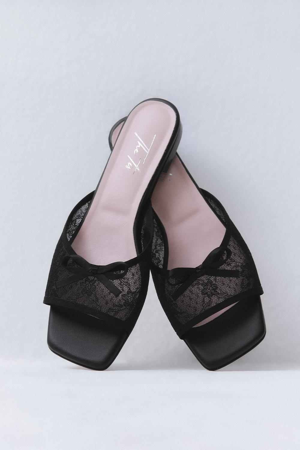 [Exclusive]SHEER LACE RIBBON MULE_TT6S703BK
