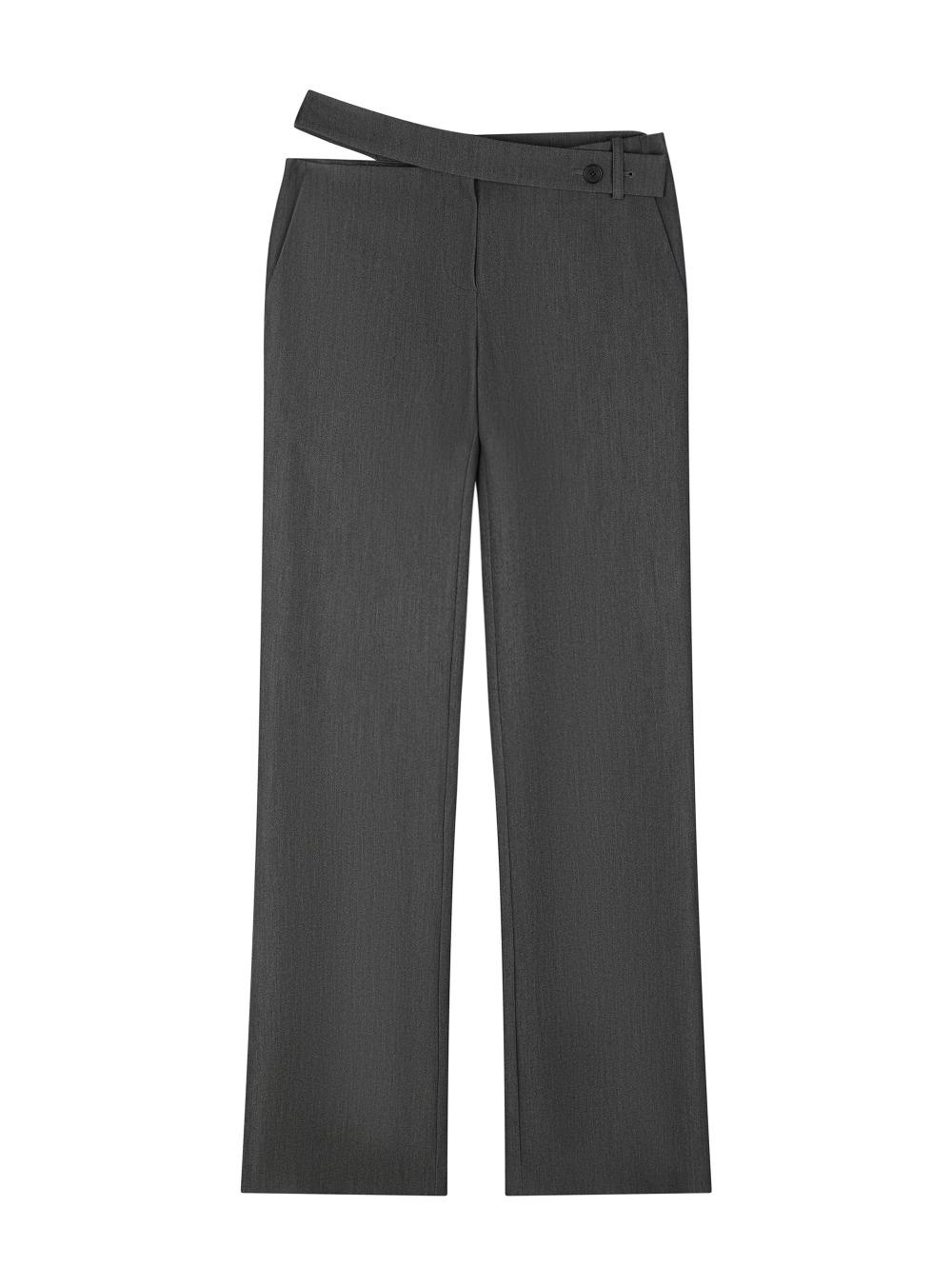 CUT-OUT BELTED SLACKS (CHARCOAL)
