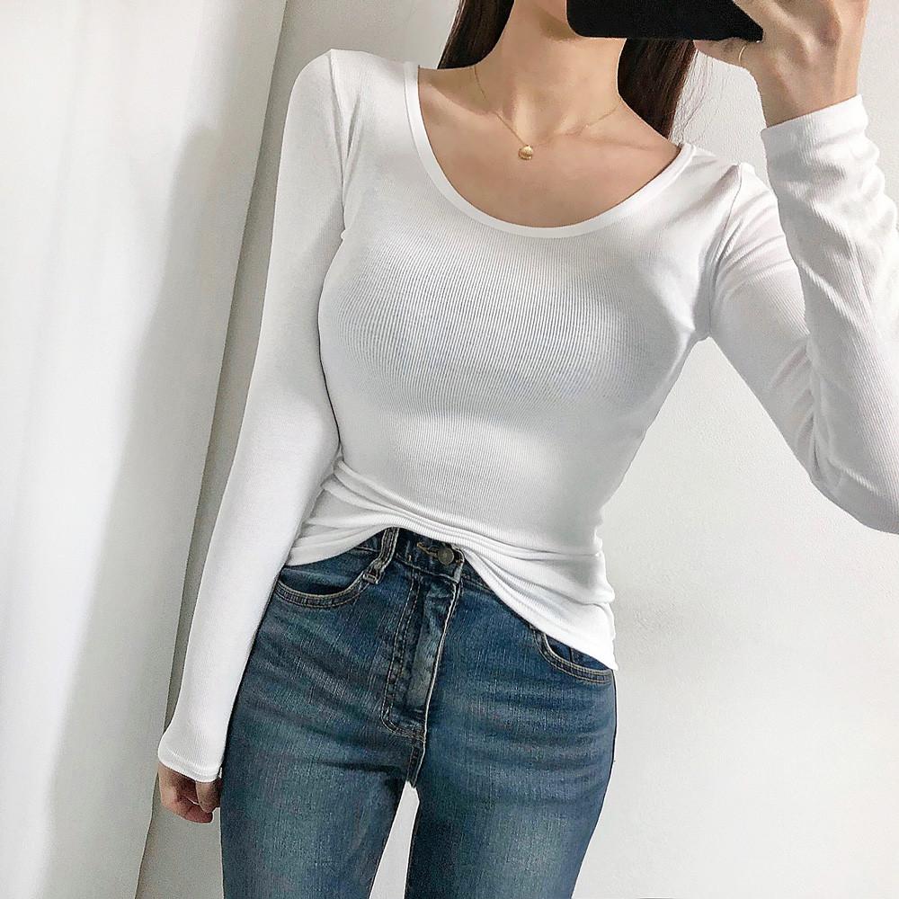 골지 유넥 슬림 라운드 기본 긴팔 티셔츠