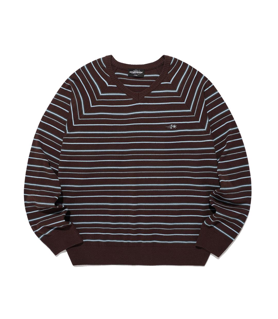 MULTI STRIPE 3STAR V NECK KNIT[BROWN]