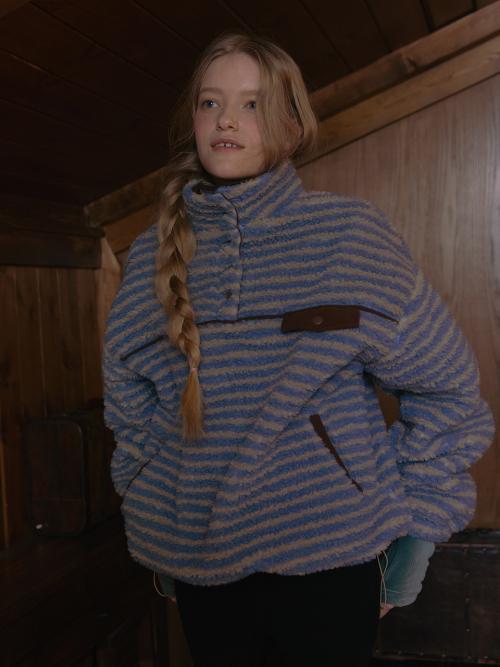 올리 스트라이프 플리스_스카이블루