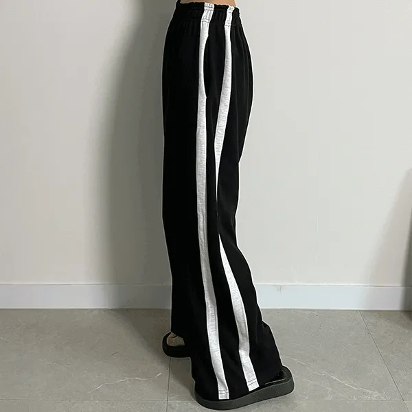 (완전오버핏!) 두줄 사이바 와이드 팬츠 하이웨스트 슬랙스 빅사이즈 트레이닝 추리닝 바지 일자
