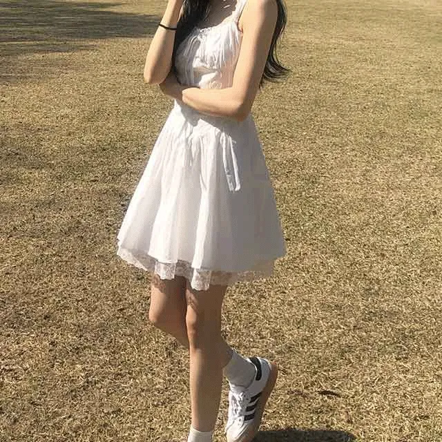 [2color]스완 리본 레이스 뷔스티에 나시 미니원피스