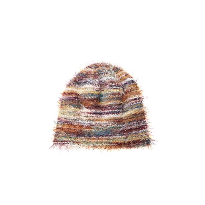 Stripe Hairy Beanie Green
