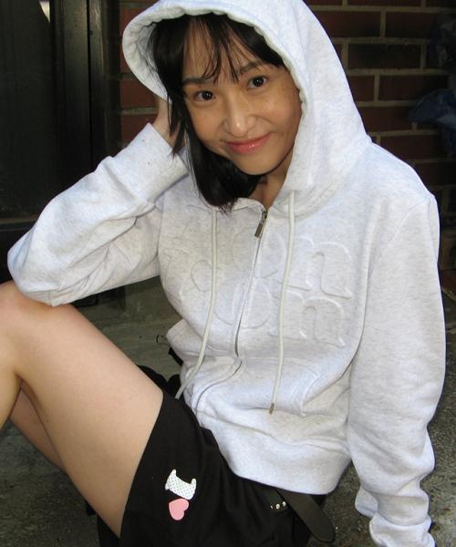 EMBOSSED LOGO HOODED ZIP UP WHITE MELANGE
