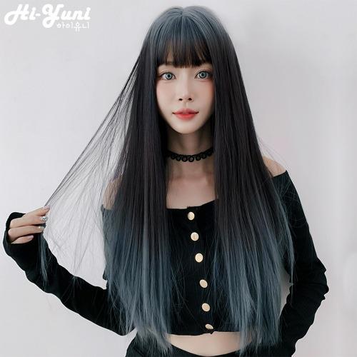 옴브레 스트레이트 펌 롱 헤어 긴머리 통가발 66cm + 가발망 + 거치대 세트