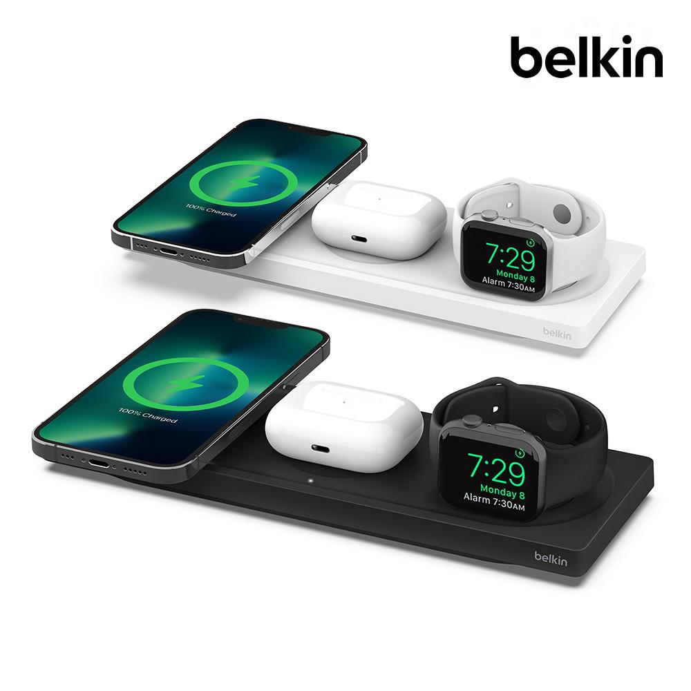 벨킨 부스트업 프로 맥세이프 3in1 15W 고속 무선 충전 패드 WIZ016kr 아이폰 + 애플워치 + 에어팟 아이폰15 14 13 12 애플워치 8 울트라 호환 초고속 충전