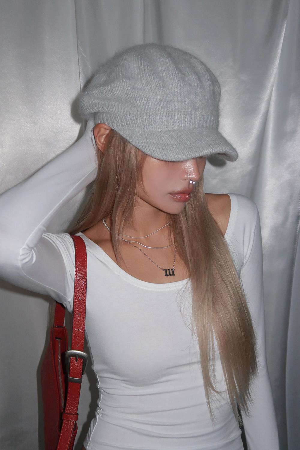 위위미유 ANGORA KNIT NEWSBOY CAP / 앙고라 니트 뉴스보이 캡