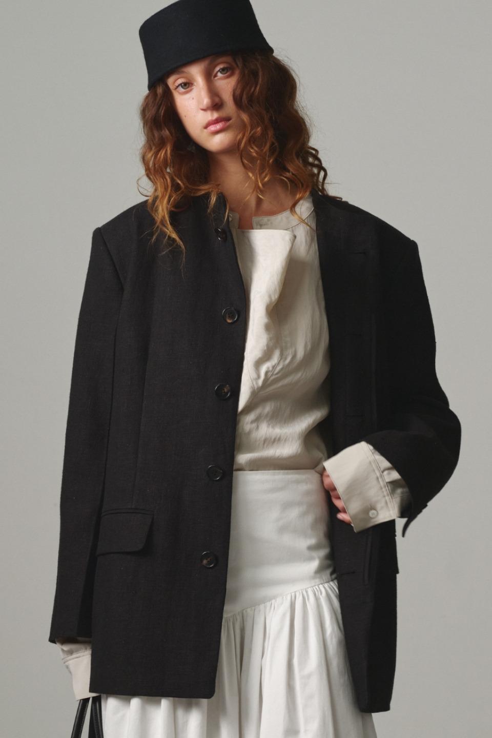 UNISEX, Oriental Linen Tailored Jacket / BLACK