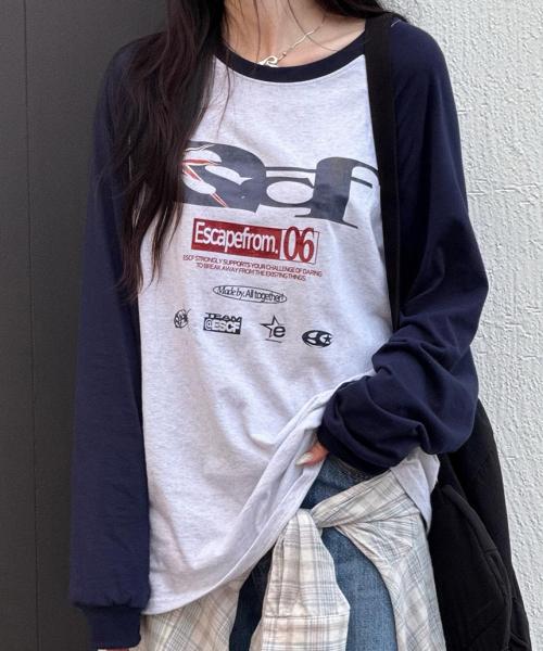 브리티쉬 빈티지 ESCF 로고 콜라주 프린트 롱슬리브 [3color]