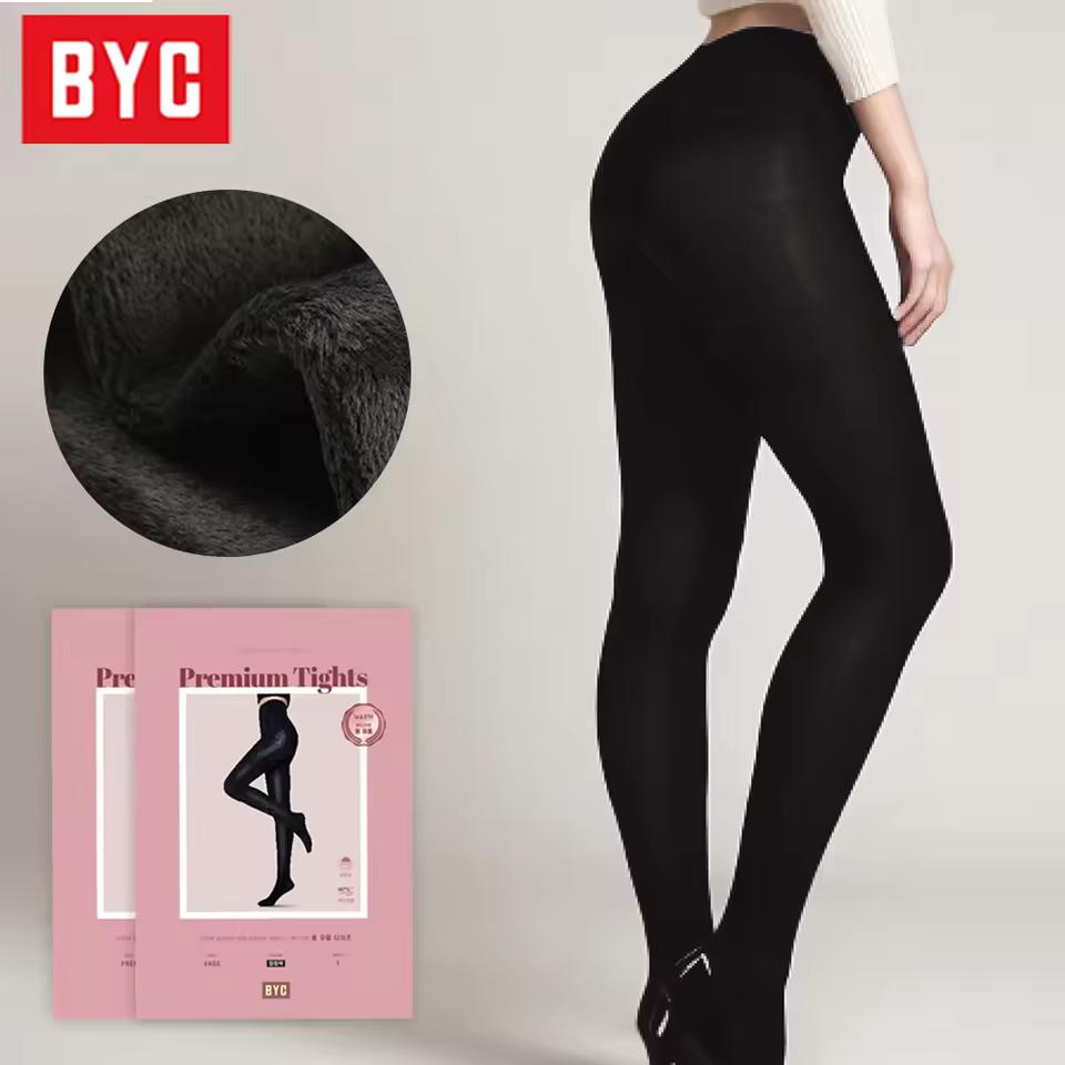 BYC [2매입] 겨울 융털 기모 팬티스타킹 여성 학생 고탄력 검정 스타킹 타이즈 세트