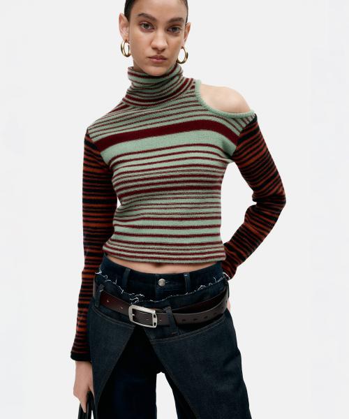 ELODIE MULTI STRIPE CUT-OUT TOP atb1356w(GREEN)